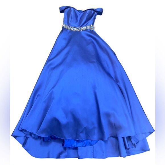 The Secret Dress Off the Shoulders Elegant Blue Formal Prom Dress - Picture 7 of 16